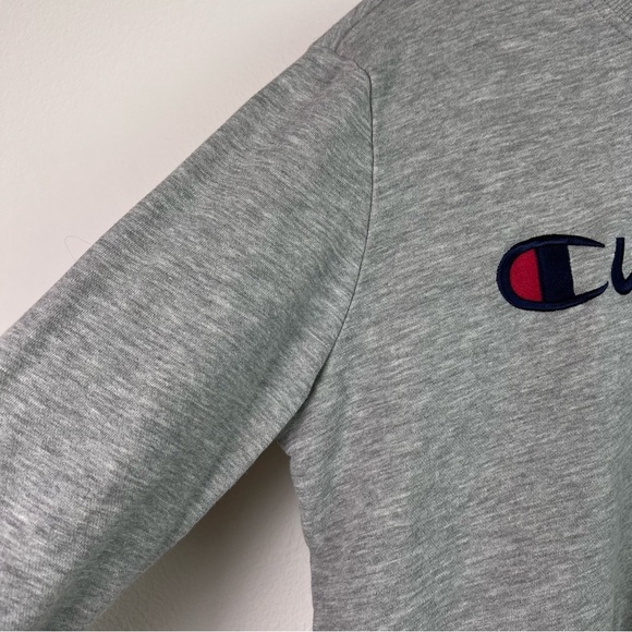 Champion Longsleeve Fleece Crewneck Women's Medium Heather Gray Embroidered Logo - Picture 3 of 8